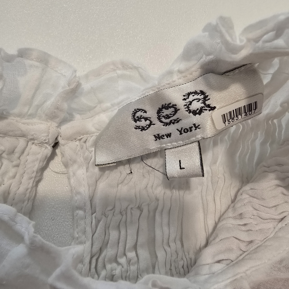 Sea New York Addie Eyelet Dress Off-White A-line Short Sleeves Mock Neck Size L - Picture 7 of 12
